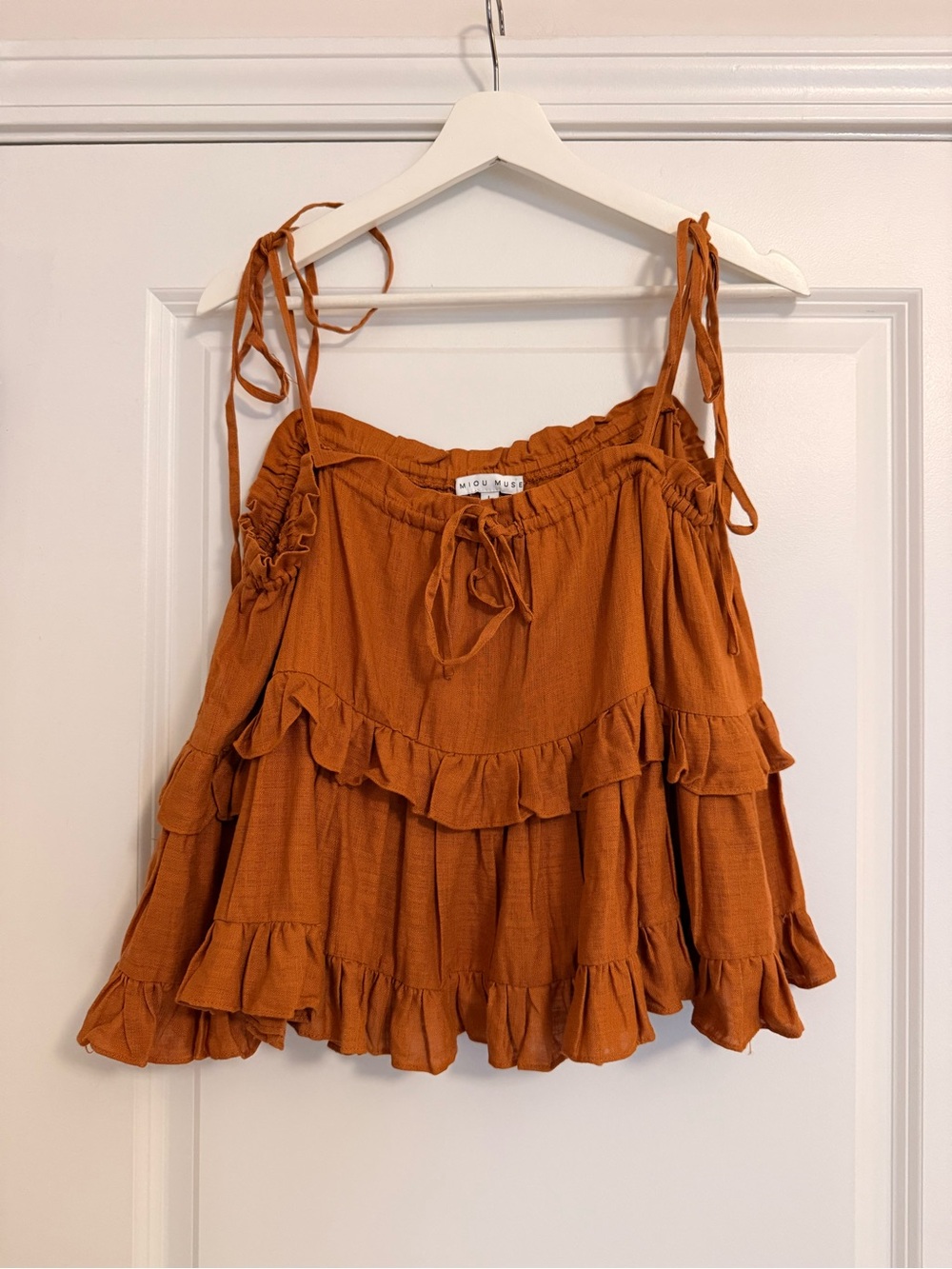 Burnt Orange Ruffle Babydoll Tie Strap Top NWT Size Large
